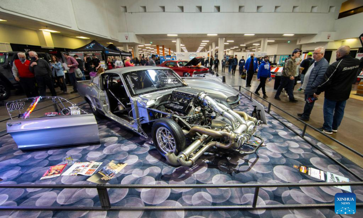 People view a custom Ford Mustang vehicle at the 2022 Toronto Motorama Custom Car & Motorsports Expo in Mississauga, the Greater Toronto Area, Canada, April 29, 2022. Photo:Xinhua
