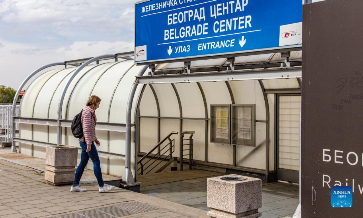 Serbian graphic designer Jastra Jelacic enters the train station in Belgrade, Serbia, April 22, 2022.Photo:Xinhua