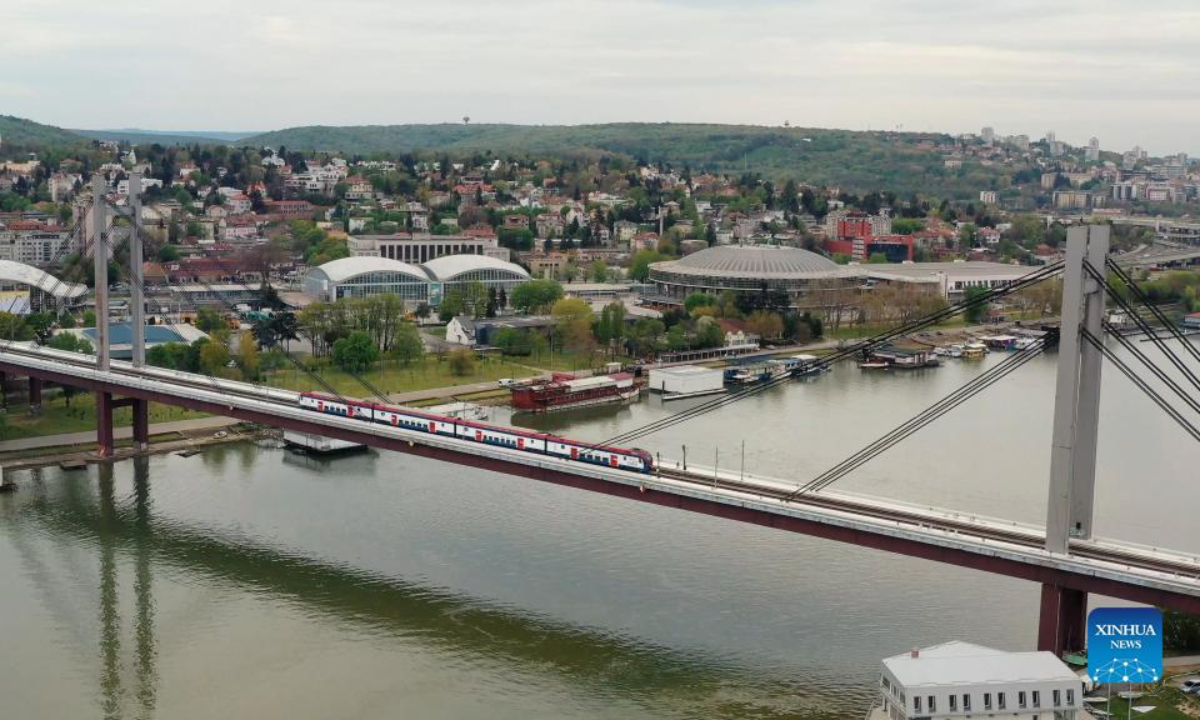 Aerial photo taken on April 23, 2022 shows the Belgrade-Novi Sad section of the Belgrade-Budapest railway in Belgrade, Serbia.Photo:Xinhua