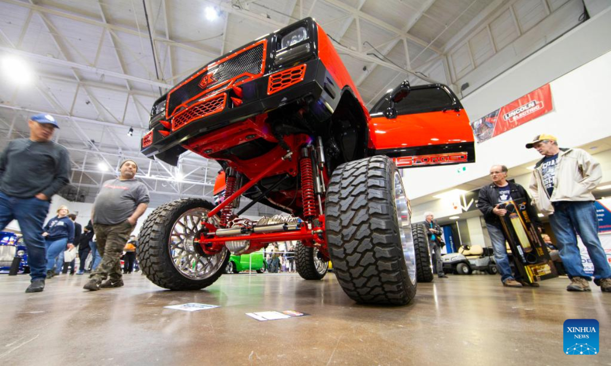 People view a custom Dodge vehicle at the 2022 Toronto Motorama Custom Car & Motorsports Expo in Mississauga, the Greater Toronto Area, Canada, April 29, 2022.Photo:Xinhua