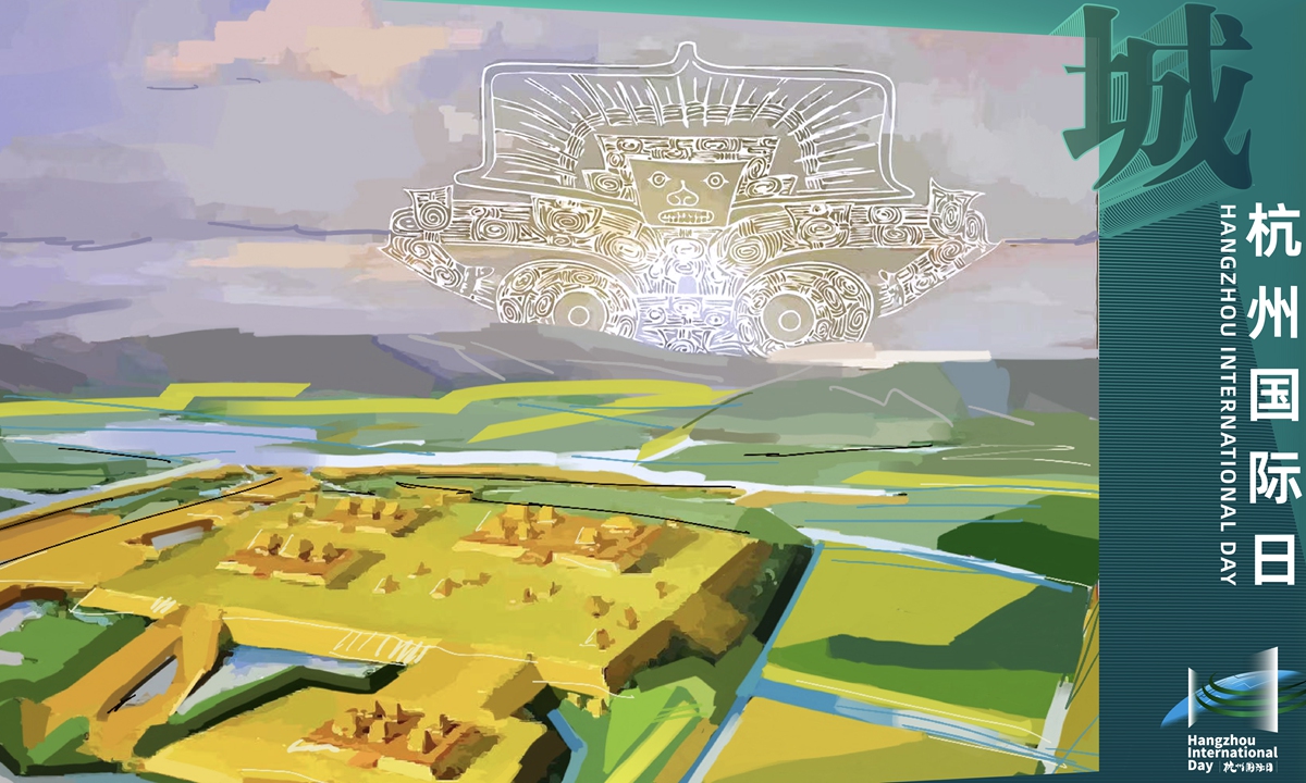 One of the posters designed for the 4th Hangzhou International Day 
Inset: The mascots of 19th Asian Games Hangzhou 2022 Photos: Courtesy of Zhang Wen and Zhai Mofan