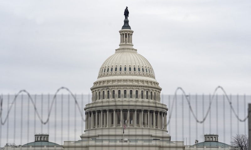 Photo taken on Jan 25, 2021 shows the US Capitol building in Washington, DC, the United States. Photo:Xinhua