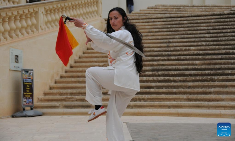 A Taiji (Tai Chi) practitioner performs in the Cittadella on the island of Gozo, Malta, on April 30, 2022. Taiji (Tai Chi) practitioners in Malta marked World Taiji Day on Saturday with the first-ever relay flash mob at Malta's most iconic sites. (Xinhua/Chen Wenxian)