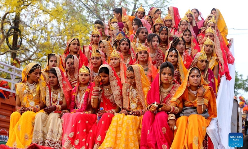 Brides take part in a mass wedding in Bhopal, capital of India's Madhya Pradesh state, May 3, 2022.Photo:Xinhua
