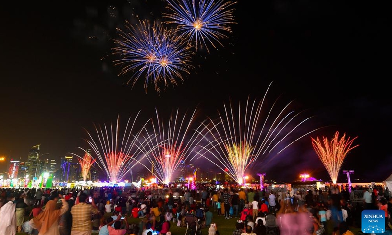 Fireworks explode to celebrate the Eid al-Fitr festival in Doha, Qatar, on May 4, 2022.Photo:Xinhua