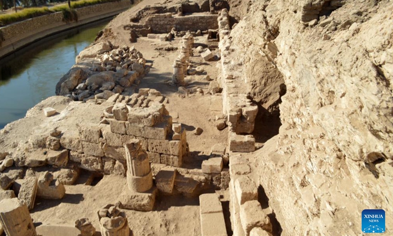 Undated photo shows remains of a Ptolemaic-era temple unearthed in southern Egyptian province of Sohag.Photo:Xinhua