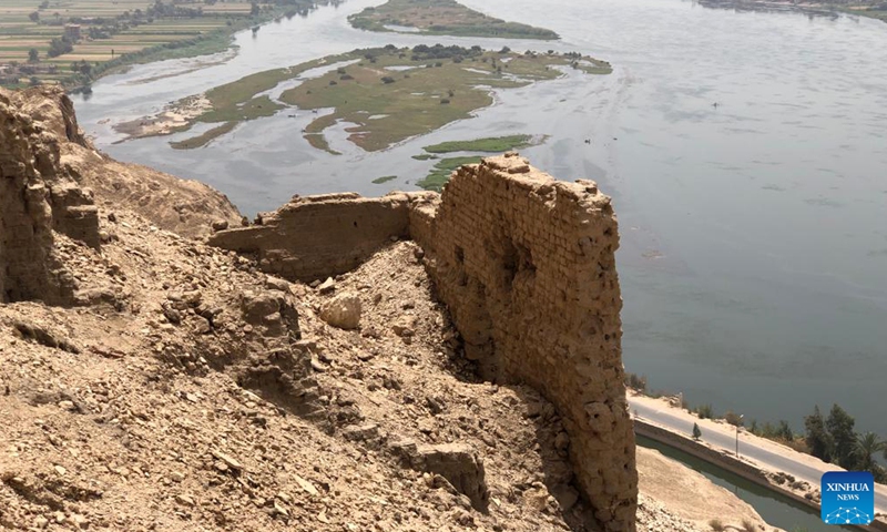 Undated photo shows a mudbrick-made tower house dating back to the era of King Ptolemy III unearthed by the Nile in southern Egyptian province of Sohag. Photo:Xinhua