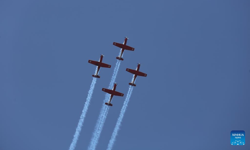 Israeli Air Force aircraft perform during an air show celebrating Israel's 74th Independence Day in Tel Aviv, Israel, on May 5, 2022. Israelis joined a slew of national celebrations to mark the country's 74th Independence Day. This year's Independent Day began on Wednesday evening and will last till Thursday evening.(Photo: Xinhua)