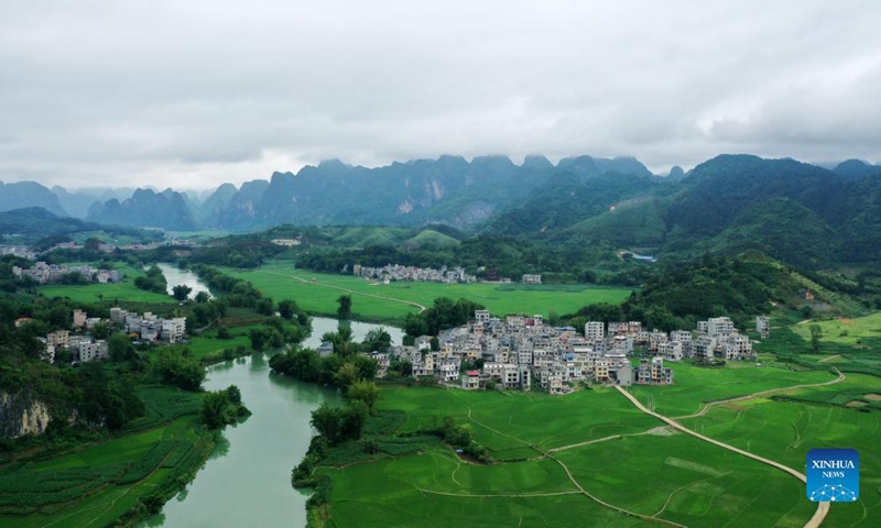 Aerial photo taken on May 8, 2022 shows rural scenery of Bama Yao Autonomous County in south China's Guangxi Zhuang Autonomous Region. (Xinhua/Lu Boan)