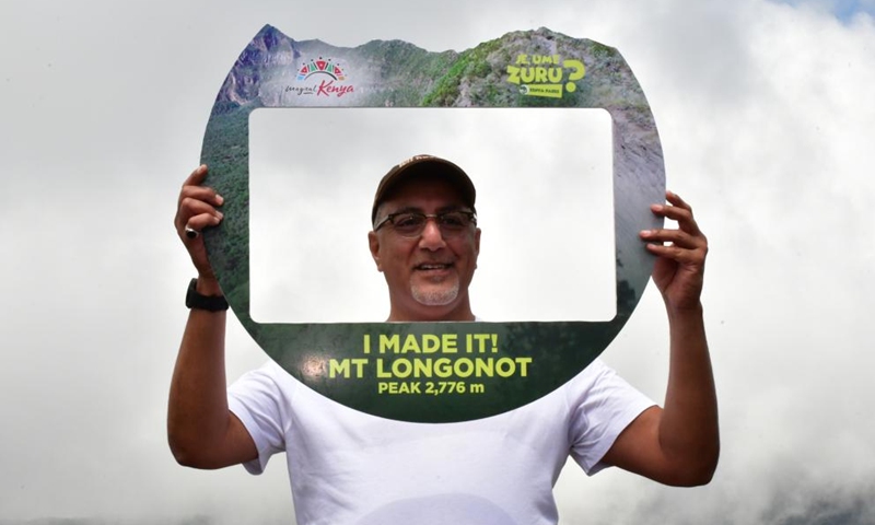 Najib Balala, the cabinet secretary of Tourism and Wildlife of Kenya, promotes adventure tourism at Mt. Longonot National Park, Kenya, on May 7, 2022.Photo:Xinhua