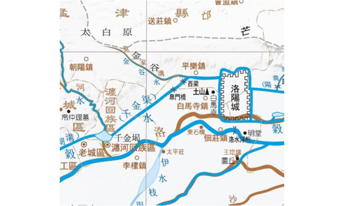 A map created by a team from Fudan University explains the functions of the well-known ancient Chinese water conservation project in Qianjin'e. Photo: Courtesy of Li Xiaojie