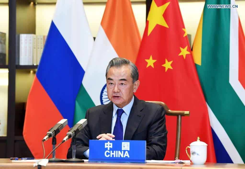 Chinese State Councilor and Foreign Minister Wang Yi attends a virtual meeting of foreign ministers of the BRICS countries, namely Brazil, Russia, India, China and South Africa, in Guiyang, capital of southwest China's Guizhou Province, June 1, 2021. Photo: Xinhua News Agency