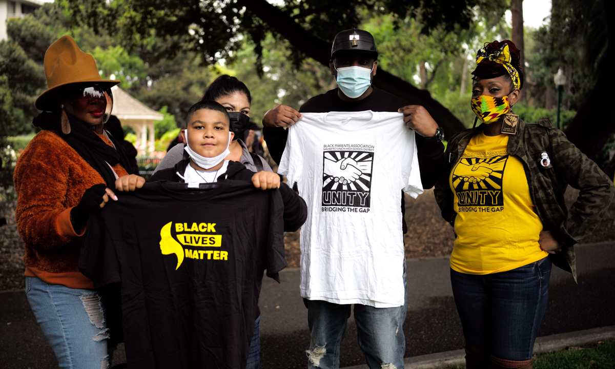 Representatives of the African-American community participate in a rally against racial discrimination and hate crimes in San Mateo, California on May 15, 2021. Photo: Xinhua