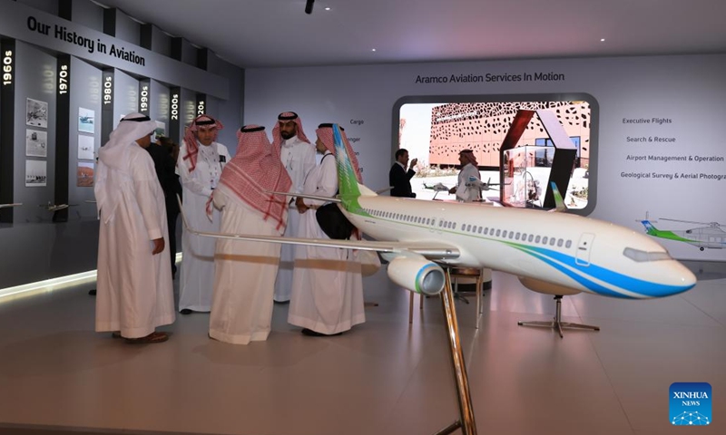 People talk during the Future Aviation Forum in Riyadh, Saudi Arabia, on May 9, 2022. Saudi Arabia's authority of civil aviation announced Monday its initiative to prepare a framework that would make international traveling easier. The initiative was highlighted during the opening of the three-day Future Aviation Forum, organized by the General Authority of Civil Aviation (GACA) of Saudi Arabia.(Photo: Xinhua)
