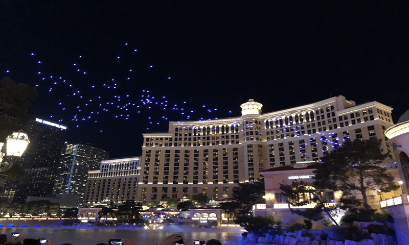 A light show of 250 mini drones in Las Vegas, on January 10, 2018 Photo: VCG