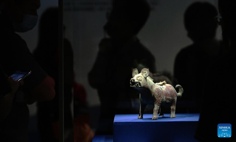 An exhibit is displayed at an exhibition named Share the Same River: Bronze Age Civilization in the Yangtze River Valley at Fujian Museum in Fuzhou City, southeast China's Fujian Province, May 12, 2022.(Photo: Xinhua)