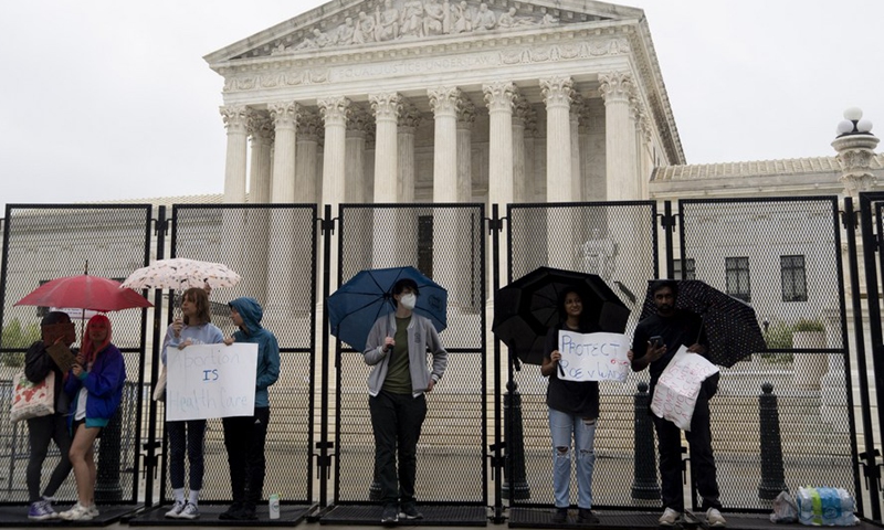 Protesters gather outside the U.S. Supreme Court following the leak of a draft opinion on abortion rights in Washington, D.C., the United States, on May 6, 2022.Photo:Xinhua