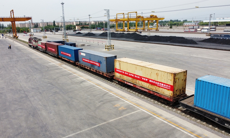 Northwest China's Ningxia Hui Autonomous Region launched the first sea-rail intermodal freight train to Iran on June 20, 2022, forming a new international logistics channel via the Caspian Sea. Photo: VCG
