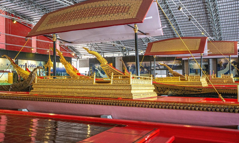 Photo taken on May 17, 2022 shows the royal barges at the National Museum of Royal Barges in Bangkok, Thailand.(Photo: Xinhua)