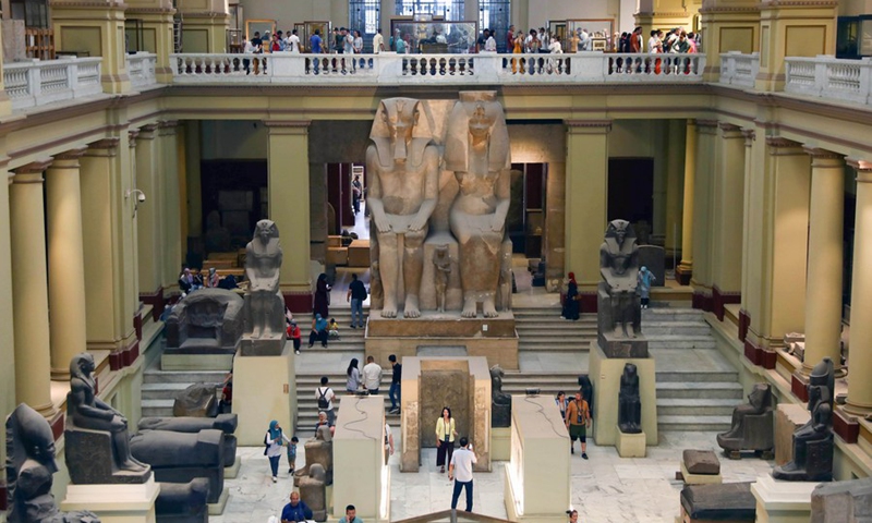 Tourists visit exhibits during the International Museum Day at the Egyptian Museum in Cairo, Egypt, on May 18, 2022.(Photo: Xinhua)