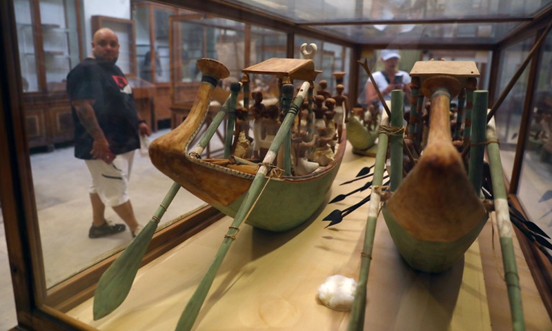 Tourists visit exhibits during the International Museum Day at the Egyptian Museum in Cairo, Egypt, on May 18, 2022.(Photo: Xinhua)