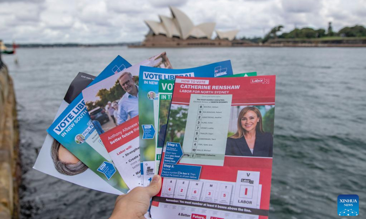 Photo taken on May 21, 2022 shows campaign materials for Australian federal election 2022 in Sydney, Australia.Photo:Xinhua