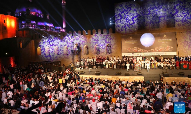 Artists perform at the opening of the 9th International Festival for Drums and Traditional Arts at Saladin Citadel in Cairo, Egypt, on May 21, 2022.Photo:Xinhua