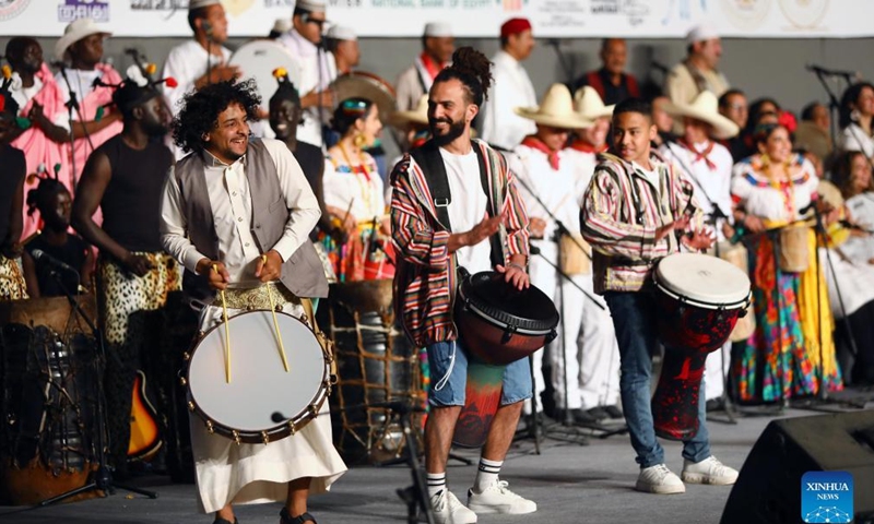 Artists perform at the opening of the 9th International Festival for Drums and Traditional Arts at Saladin Citadel in Cairo, Egypt, on May 21, 2022.Photo:Xinhua