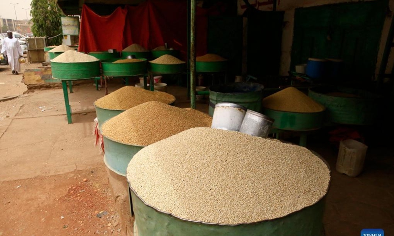 Photo taken on May 22, 2022 shows a grain shop at a local market in Khartoum, Sudan. Sudan faces a deteriorating food shortage or even a crisis in 2022 and the people suffering acute hunger may amount to some 18 million out of the country's total 45 million population, local experts have warned. Photo: Xinhua
