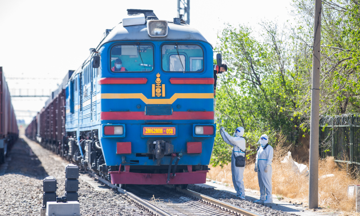 The wide gauge cargo train dispatches from Erenhot, North China's Inner Mongolia Autonomous Region to Ulan Bator in Mongolia Photo: CFP