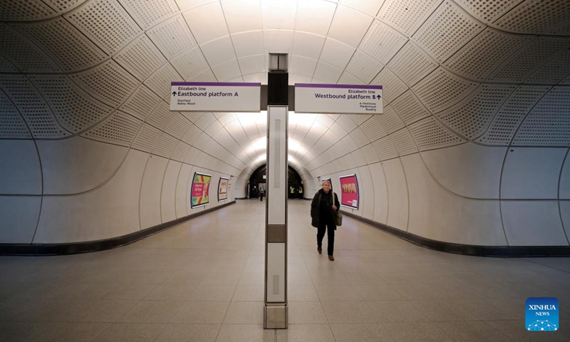 A man walks at Farringdon station of Elizabeth Line in London, Britain, on May 24, 2022. As a new railway line, Elizabeth Line opened to the public on Tuesday.(Photo: Xinhua)