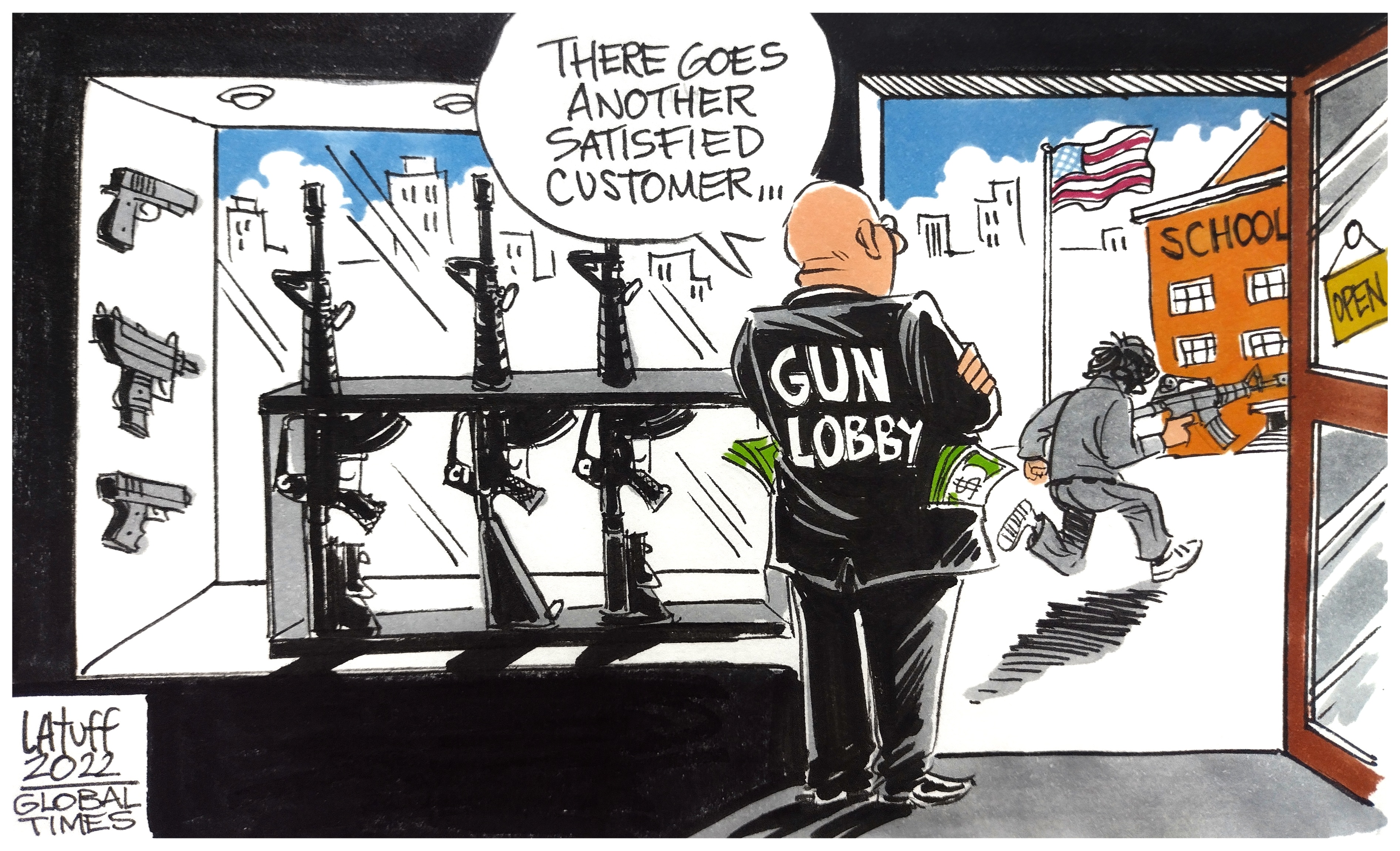 America's lucrative gun business Cartoon: Carlos Latuff