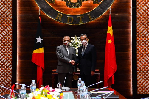 Chinese State Councilor and Foreign Minister Wang Yi meets with President of Timor-Leste José Ramos-Horta in Dili, Timor-Leste’s capital city, on June 4, 2022. 