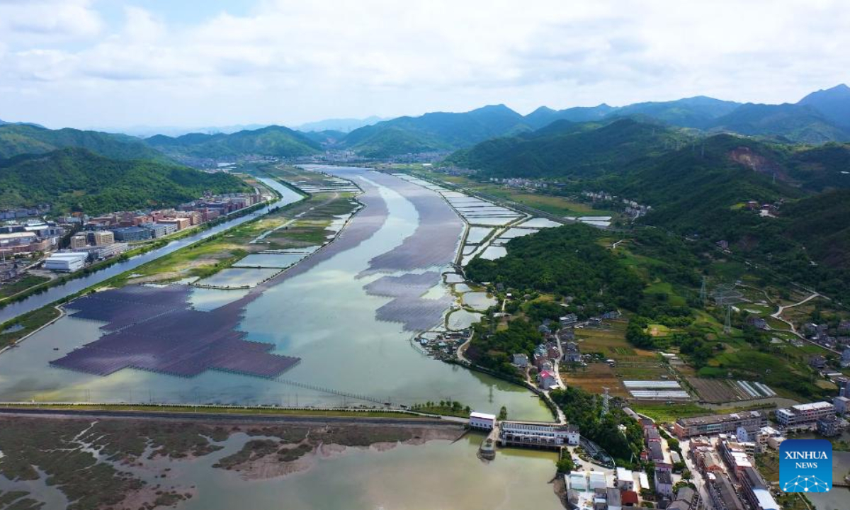 Aerial photo taken on May 30, 2022 shows China's first solar-tidal photovoltaic power plant in Wugen Township of Wenling, east China's Zhejiang Province. Photo:Xinhua