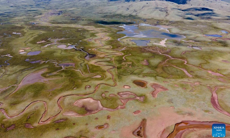 Aerial photo taken on May 25, 2022 shows the view of Lhato wetland in Konjo County of Qamdo, southwest China's Tibet Autonomous Region.(Photo: Xinhua)