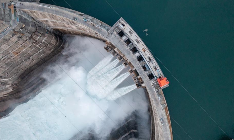 Aerial photo taken on May 29, 2022 shows a view of the Baihetan hydropower station in southwest China's Yunnan Province. (Xinhua/Hu Chao)