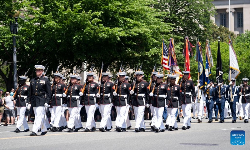 Service members take part in the Memorial Day Parade in Washington, D.C., the United States, on May 30, 2022. Memorial Day is a U.S. federal holiday observed on the last Monday of May.(Photo: Xinhua)