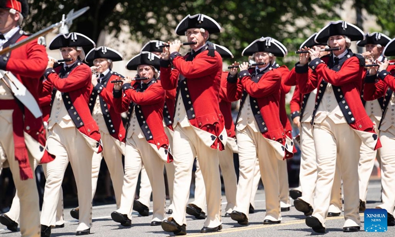 People take part in the Memorial Day Parade in Washington, D.C., the United States, on May 30, 2022. Memorial Day is a U.S. federal holiday observed on the last Monday of May.(Photo: Xinhua)