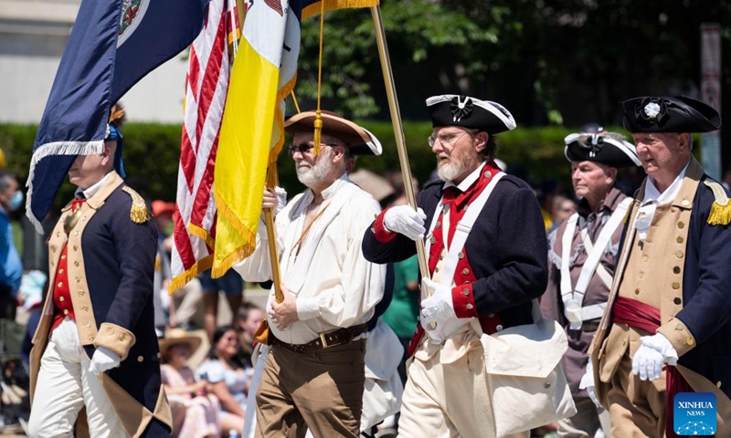 People take part in the Memorial Day Parade in Washington, D.C., the United States, on May 30, 2022. Memorial Day is a U.S. federal holiday observed on the last Monday of May.(Photo: Xinhua)