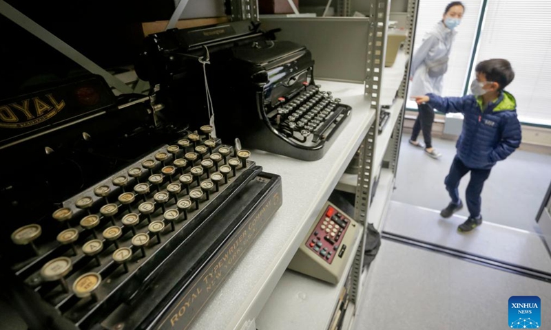 Typewriters are displayed at Richmond Museum's artifact storage warehouse during the Doors Open Richmond event in Richmond, British Columbia, Canada, on June 4, 2022.Photo:Xinhua