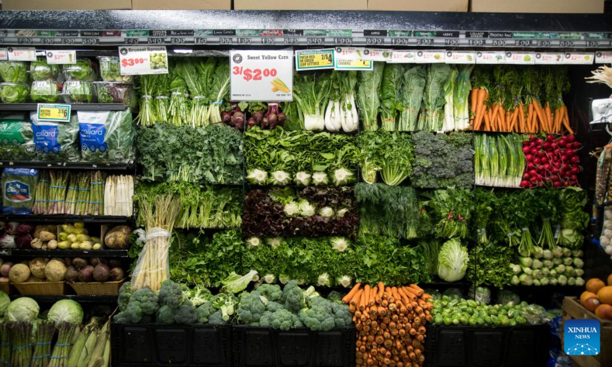 Produce is displayed at a grocery store in the Brooklyn borough of New York, the United States, on June 10, 2022. US consumer inflation in May surged 8.6 percent from a year ago, indicating inflation remains elevated despite the Federal Reserve's rate hikes, the US Labor Department reported Friday.