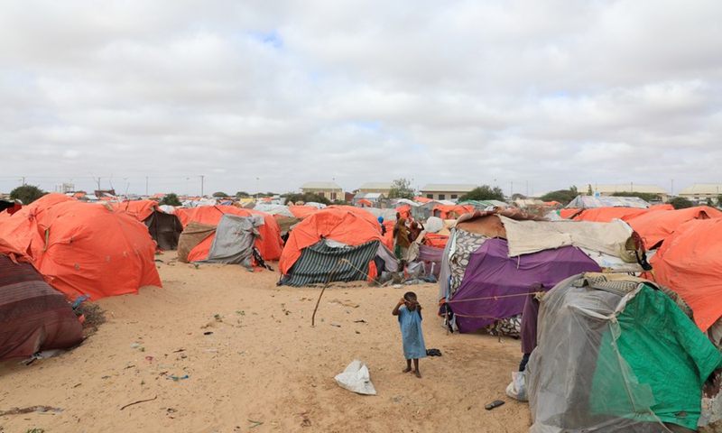 A child is seen at a camp for displaced people in Daynile District, Mogadishu, capital of Somalia, Jan. 28, 2021.(Photo: Xinhua)