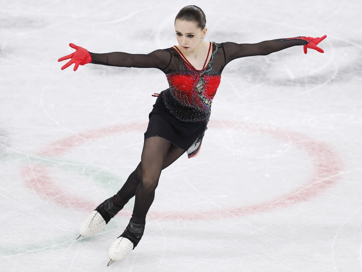 Kamila Valieva of the Russian Olympic Committee performs in the women's figure skating free skate at the Beijing Winter Olympics on February 17, 2022. Photo: VCG