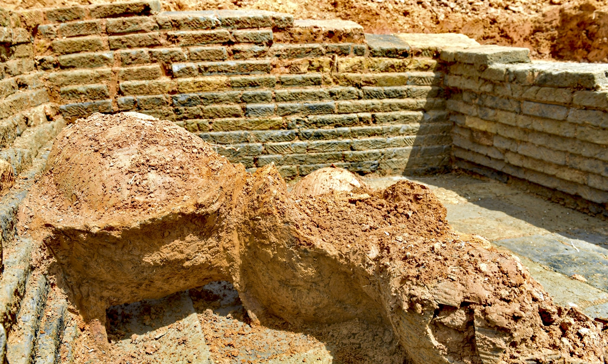 An archaeological site in Shaoxing, East China's Zhejing Province is seen on June 9, 2022. The site is a tomb from the Eastern Han Dynasty (25-220), which was discovered during the construction of a national freeway. Photo: VCG