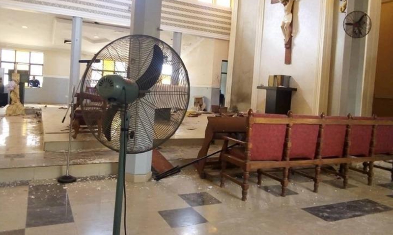Photo taken on June 5, 2022, shows the interior scene of a church attacked by unidentified gunmen in the town of Owo, Ondo state, Nigeria.(Photo: Xinhua)