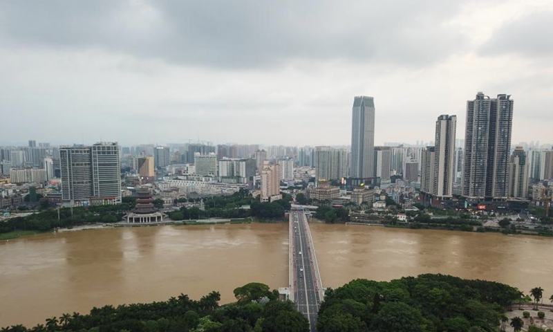 Drone photo shows a view of Nanning section of Yujiang River, south China's Guangxi Zhuang Autonomous Region, June 12, 2022. (Photo: China News Service/Wang Yizhao)