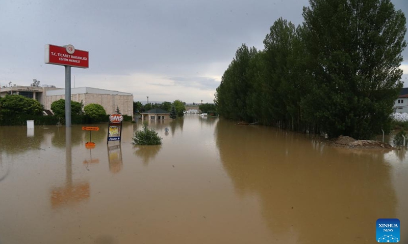 A flooded area is seen after heavy rain in Akyurt district, Ankara, Turkey, on June 13, 2022.(Photo: Xinhua)