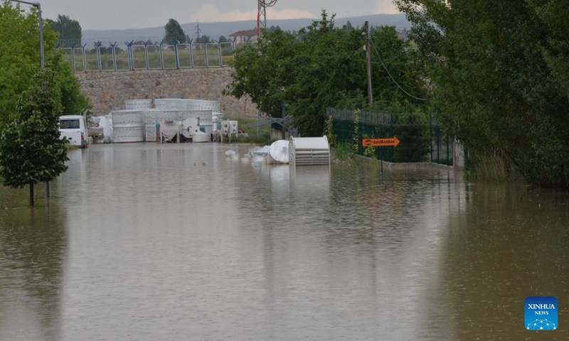 A flooded area is seen after heavy rain in Akyurt district, Ankara, Turkey, on June 13, 2022.(Photo: Xinhua)