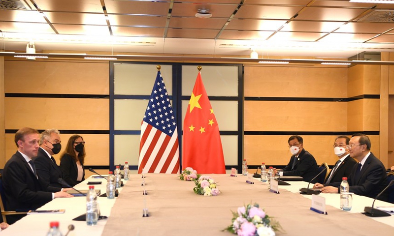 Yang Jiechi (1st R), a member of the Political Bureau of the Communist Party of China (CPC) Central Committee and director of the Office of the Foreign Affairs Commission of the CPC Central Committee, meets with U.S. National Security Advisor Jake Sullivan (1st L) in Luxembourg, on June 13, 2022.(Photo: Xinhua)