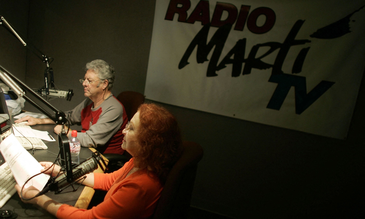 Newscasters work on their broadcast at Radio and TV Marti headquarters on Jan 24, 2007 in Miami, Florida. The anti-Castro broadcasting network is overseen by the US Broadcasting Board of Governors. Photo: AFP